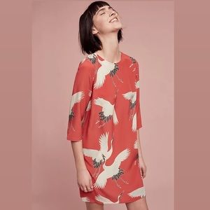 Anthropologie Nieves Lavi Silk Crane Print Dress